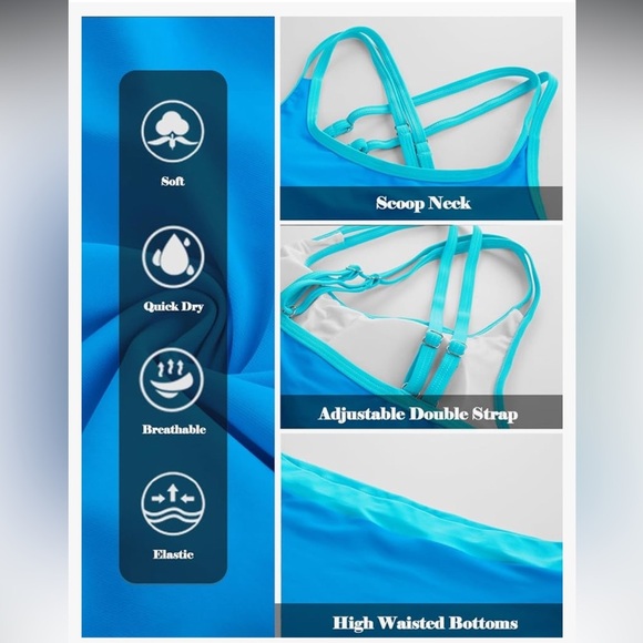 Hanna Nikole High Waisted Sporty Criss Cross Two Piece Swimsuit Colour Block - Picture 8 of 11